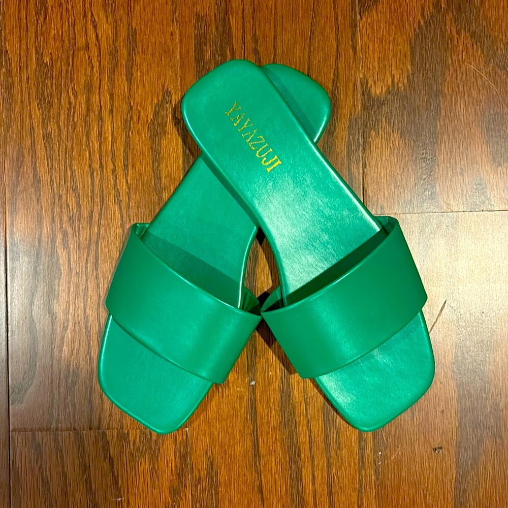 Emerald Green Flat Slides Square Toe Size 9US